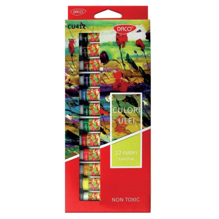 Pictura - Culori ulei DACO CU412 – set 12 culori x 12 ml pentru pictură artistică