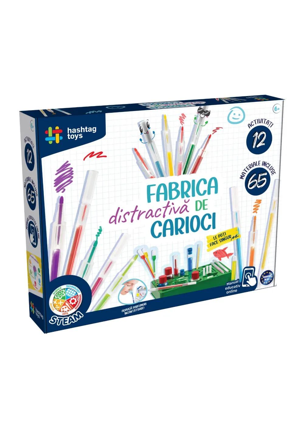 Jocuri - Fabrica Distractivă de Carioci – Set creativ STEAM, 12 activități, 65 materiale, 6 ani+