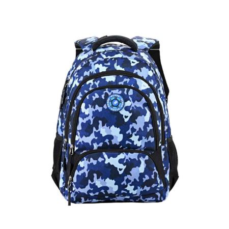 Rechizite - Ghiozdan ECADA 46 cm – 4 compartimente, model Camuflaj Albastru, ergonomic