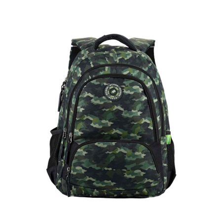 Rechizite - Ghiozdan ECADA 46 cm – 4 compartimente, model Camuflaj Verde, ergonomic