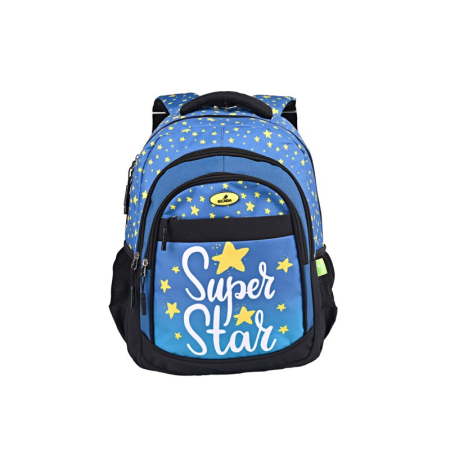Rechizite - Ghiozdan ECADA Super Star 46 cm – 5 compartimente, ergonomic, albastru/negru/galben