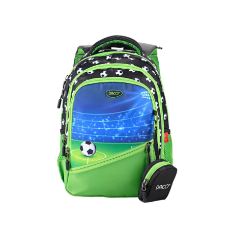 Ghiozdane - Ghiozdan școlar DACO Fotbal 38 cm – ergonomic, 4 compartimente, verde