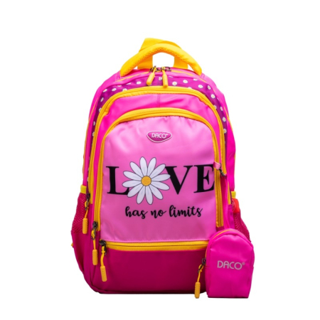 Ghiozdane - Ghiozdan școlar DACO Love Has No Limits 38 cm – ergonomic, 4 compartimente, borsetă inclusă
