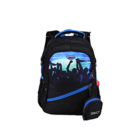 Ghiozdane - Ghiozdan școlar DACO Suporter 38 cm – ergonomic, 4 compartimente, negru și albastru