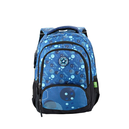 Ghiozdane - Ghiozdan școlar ECADA 41 cm Abstract Blue – ergonomic, 4 compartimente, albastru cu imprimeu geometric