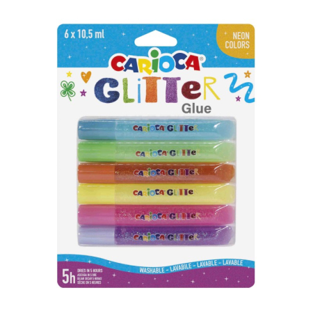 Lipici - Lipici Glitter Neon CARIOCA, Set 6 Culori Fluorescente, 6 x 10,5 ml