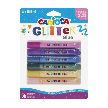 Lipici - Lipici Glitter Perlat CARIOCA, Set 6 Culori, 6 x 10,5 ml