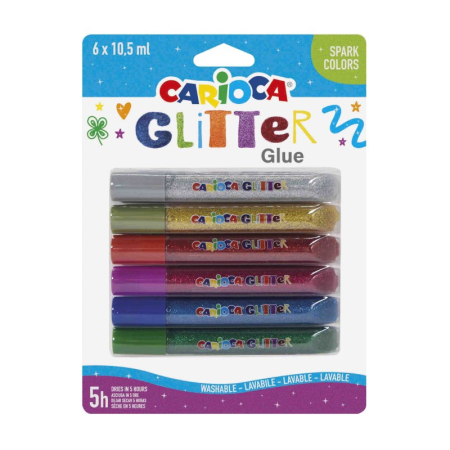 Lipici - Lipici Glitter Spark CARIOCA, Set 6 Culori cu Sclipici, 6 × 10,5 ml