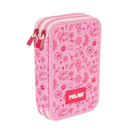 Rechizite - Penar Echipat Milan Flowicorn Roz – 2 Fermoare, 2 Compartimente, Complet Echipat