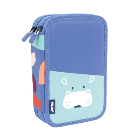 Rechizite - Penar Echipat Milan Fun Animals Hipopotam – 2 Fermoare, 2 Compartimente, Complet Echipat