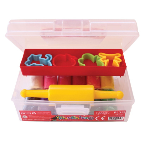 Plastilină DACO Plastinica 12 culori 375 g – Set cu 5 accesorii și cutie de depozitare [1]