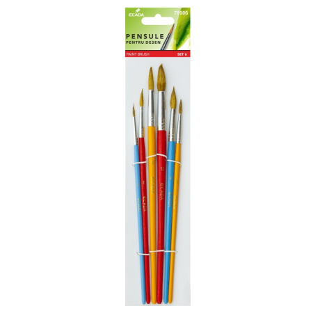 Pictura - Set 6 pensule ECADA cu păr sintetic și vârf rotund – Mărimi 2, 4, 6, 8, 10 și 12, pentru acrilic, acuarelă și tempera