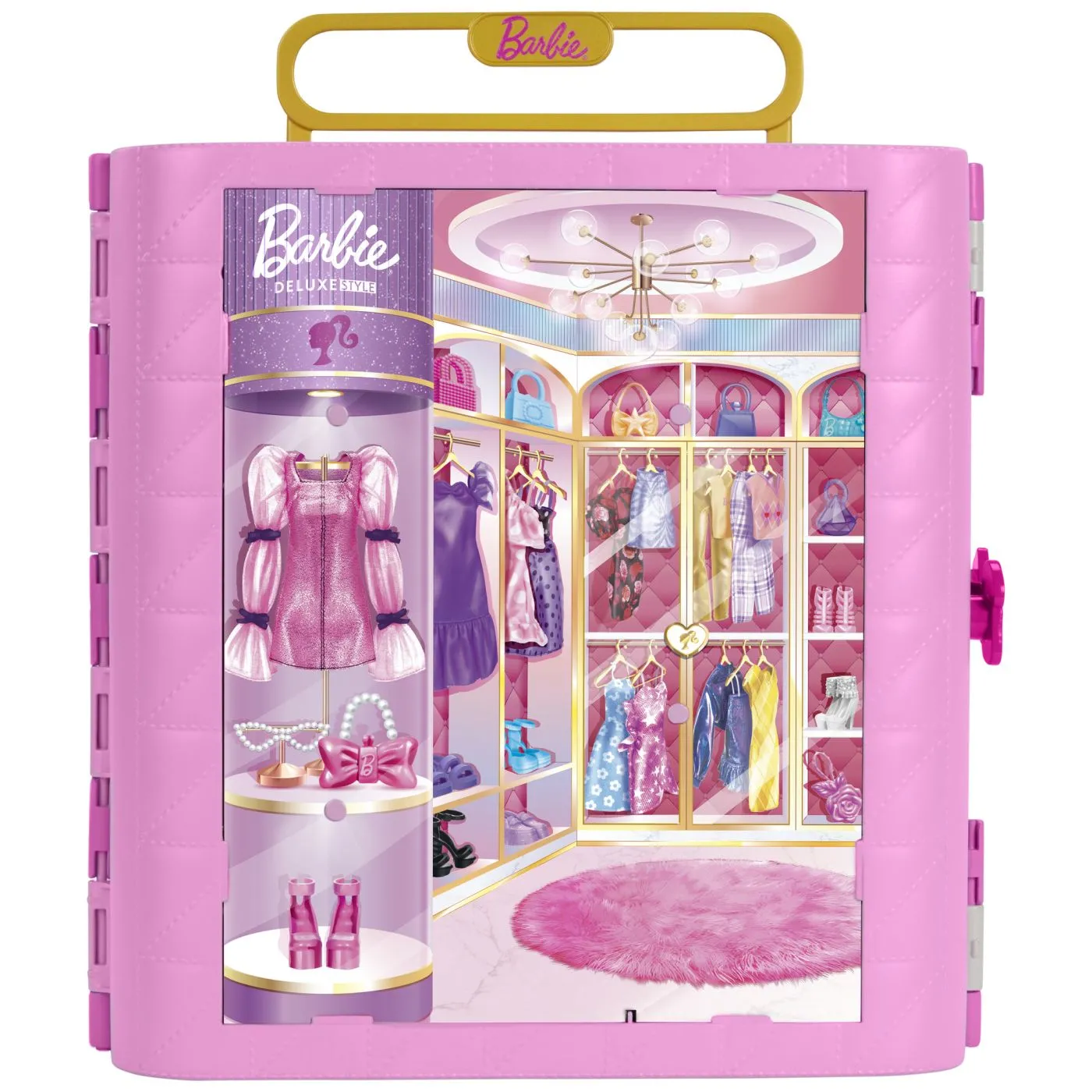 Jucarii - Set Barbie Deluxe Style – Dulap Roz pentru Haine și Accesorii de Păpuși