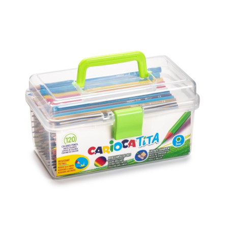 Instrumente Scris - Set creioane colorate Carioca TITA, 120 culori – valiză plastic, corp din rășină, mină 3 mm