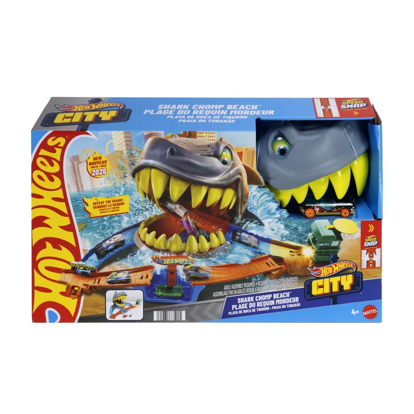 Masini - Set de joacă Hot Wheels City Shark Chomp Beach – Circuit cu Rechin