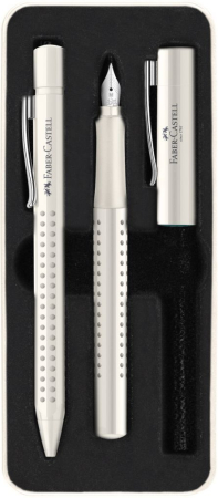 Stilouri - Set stilou și pix Faber-Castell Grip 2010 Alb Cocos – peniță M, pix XB, cutie metalică