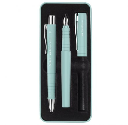 Stilouri - Set stilou și pix Faber-Castell Poly Bleu Caraibe – peniță B, pix XB, cutie cadou