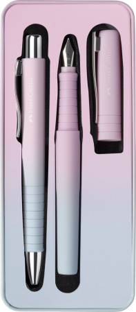 Stilouri - Set stilou și pix Faber-Castell Poly Flow Roz-Bleu – peniță M, pix XB, cutie cadou
