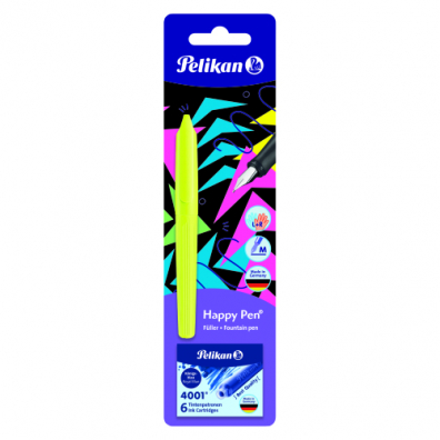Rechizite - Stilou Pelikan Happy Pen – Peniță M, 6 Patroane Incluse, Ergonomic, Culori Asortate