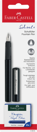 Stilouri - Stilou școlar Faber-Castell Carbon – cu 6 cartușe, peniță M, design Carbon Look