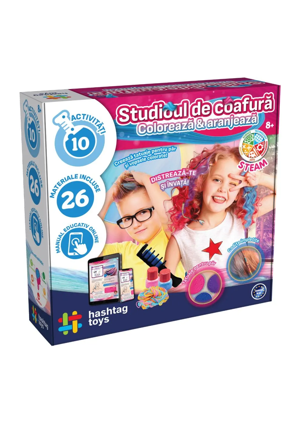Jocuri - Studioul de Coafură – Set creativ STEAM pentru coafuri, 10 activități, 26 materiale, 8 ani+