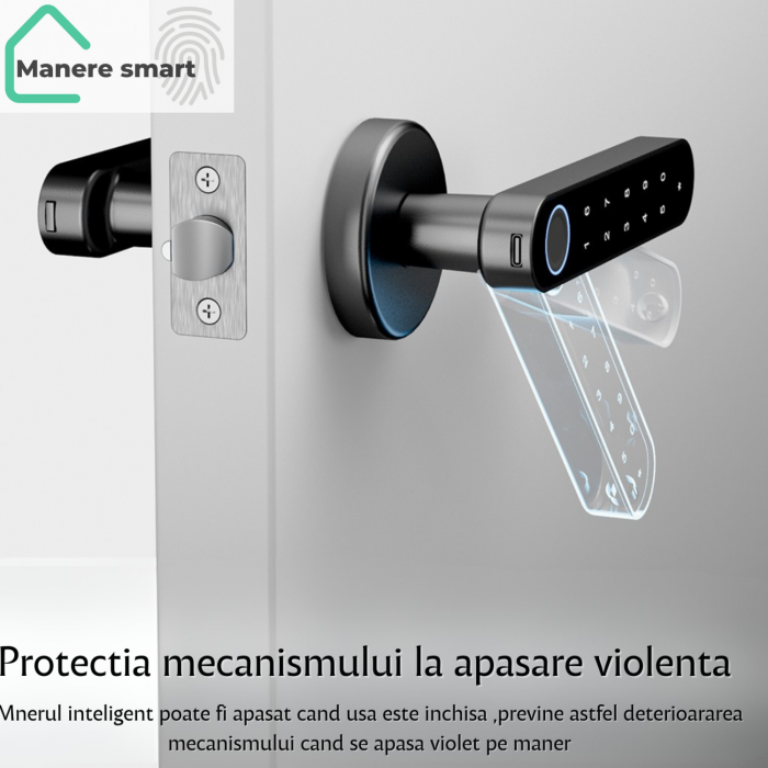 mâner smart Hong Kong cu amprentă digitală, cod PIN, bluetooth – smart lock interior pentru uși,culoare auriu mat [6]