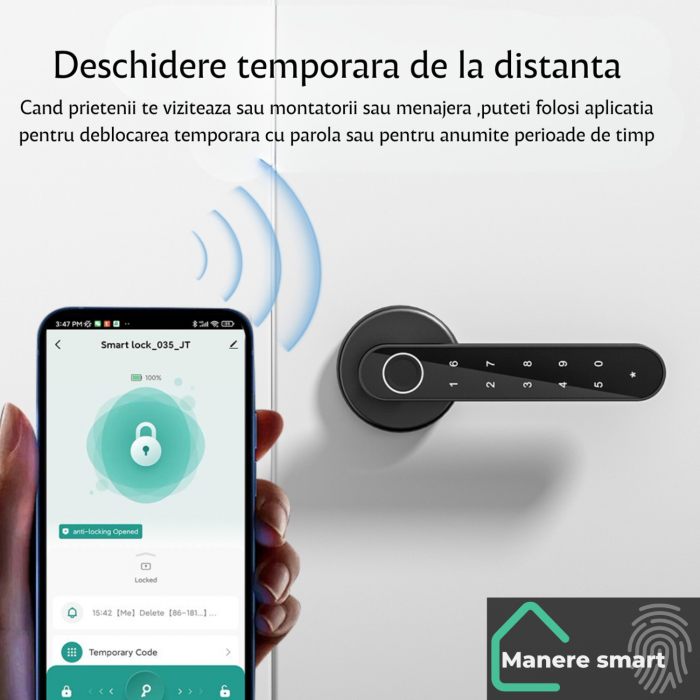 mâner smart Hong Kong cu amprentă digitală, cod PIN, bluetooth – smart lock interior pentru uși,culoare auriu mat [11]