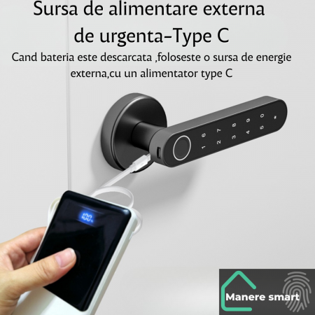mâner smart Hong Kong cu amprentă digitală, cod PIN, bluetooth – smart lock interior pentru uși,culoare auriu mat [11]