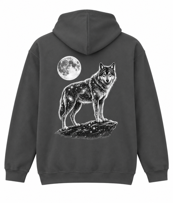 Hanorac Lunar Wolf cu lup și lună imprimeu pe spate outdoor Mannzes [3]