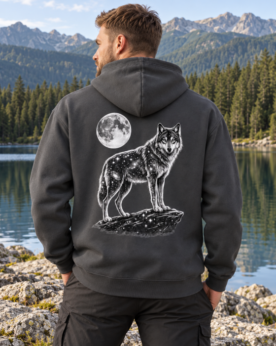 Hanorac Lunar Wolf cu lup și lună imprimeu pe spate outdoor Mannzes [7]