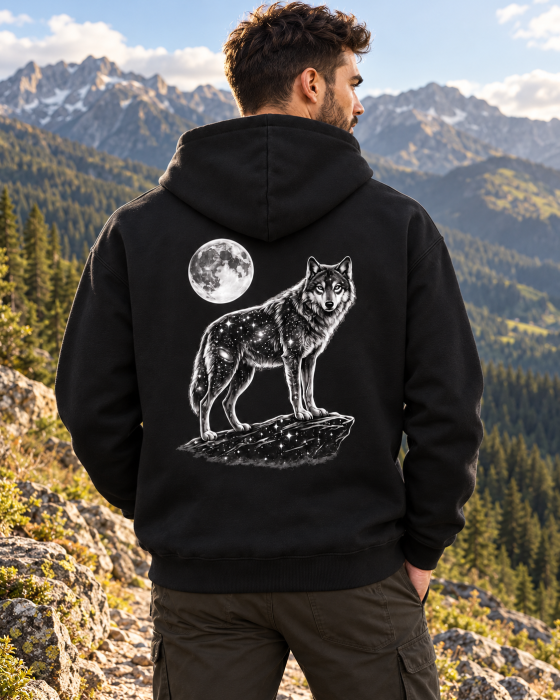 Hanorac Lunar Wolf cu lup și lună imprimeu pe spate outdoor Mannzes [2]
