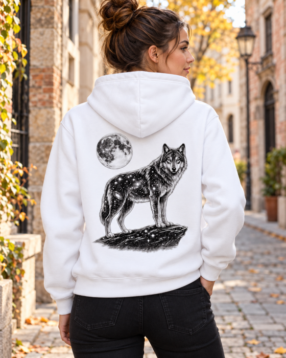 Hanorac Lunar Wolf cu lup și lună imprimeu pe spate outdoor Mannzes [5]