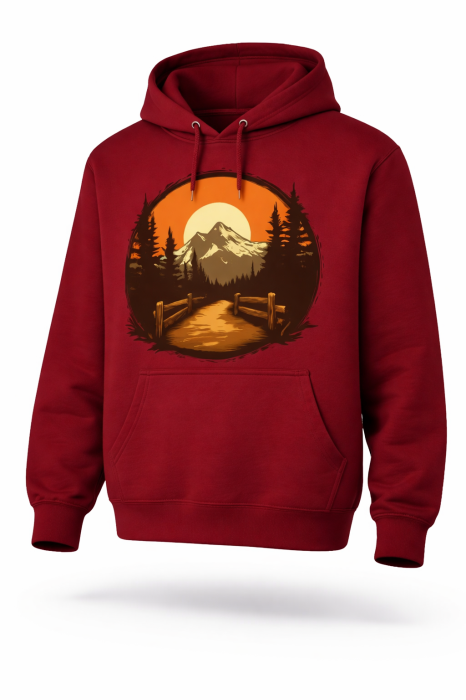 Hanorac unisex Sunset Escape Mannzes – design apus montan, glugă și confort premium [10]