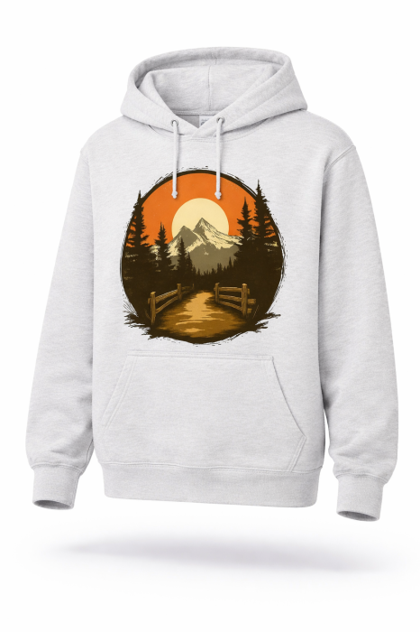 Hanorac unisex Sunset Escape Mannzes – design apus montan, glugă și confort premium [8]