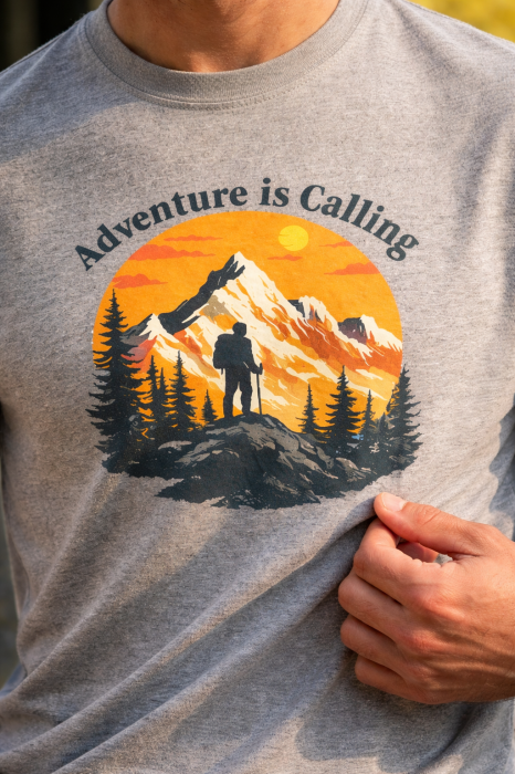 Tricou Adventure is Calling Mannzes cu design munte si drumet in natura, tricou outdoor pentru aventura si drumetii [3]