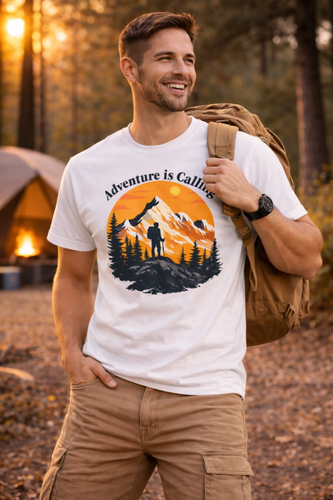Tricou Adventure is Calling Mannzes cu design munte si drumet in natura, tricou outdoor pentru aventura si drumetii [7]