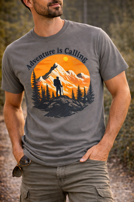 Tricou Adventure is Calling Mannzes cu design munte si drumet in natura, tricou outdoor pentru aventura si drumetii [9]