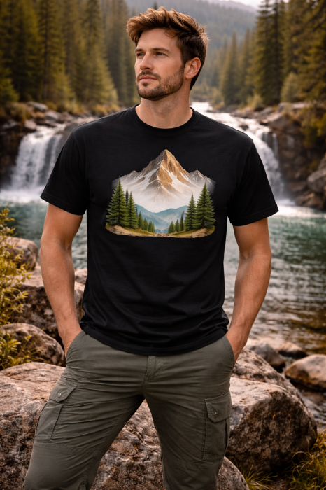 Tricou Alpine Escape Mannzes culoare Atoll Blue cu print munte si peisaj natura [2]