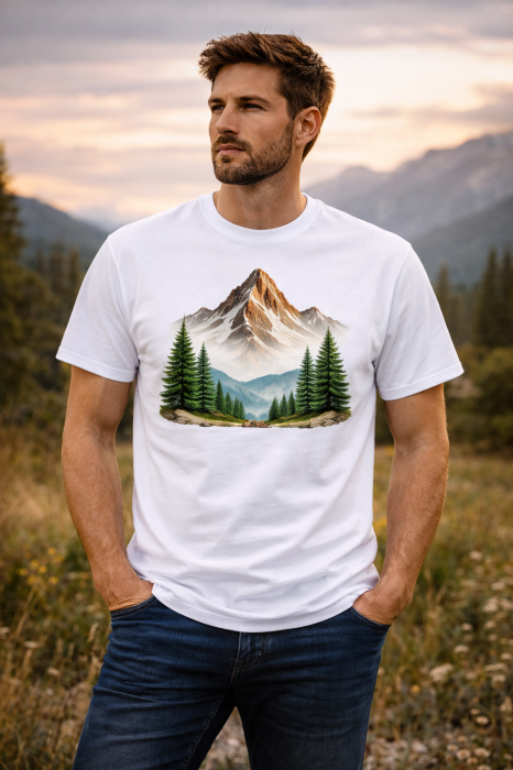 Tricou Alpine Escape Mannzes culoare Atoll Blue cu print munte si peisaj natura [3]