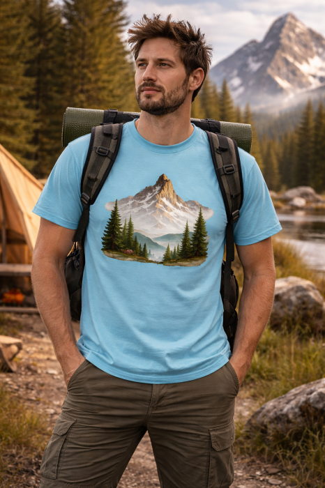 Tricou Alpine Escape Mannzes culoare Atoll Blue cu print munte si peisaj natura [4]