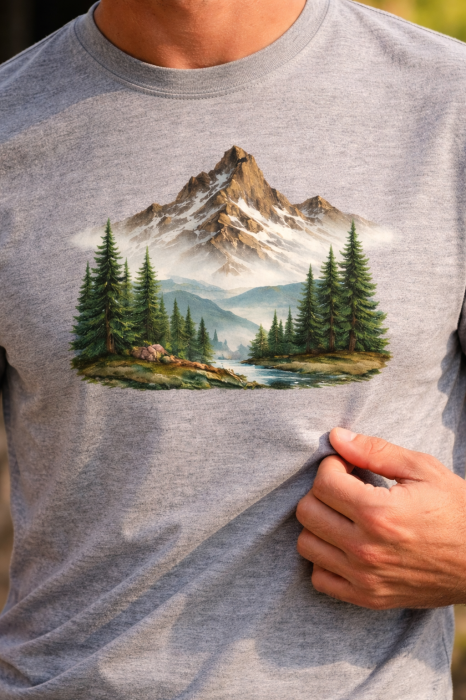 Tricou Alpine Escape Mannzes culoare Atoll Blue cu print munte si peisaj natura [9]