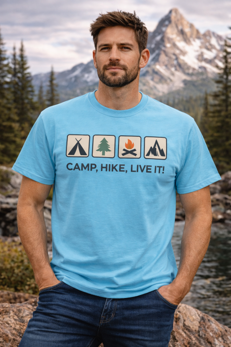 Tricou alb Camp Hike Live It cu iconuri outdoor – Mannzes [5]
