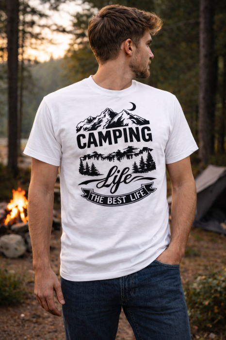 Tricou Camping Life The Best Life gri cu print outdoor munte Mannzes [3]
