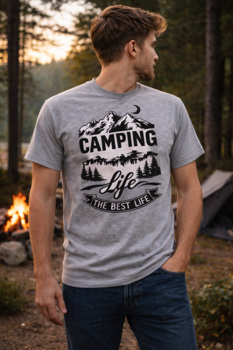 Tricou Camping Life The Best Life gri cu print outdoor munte Mannzes [2]