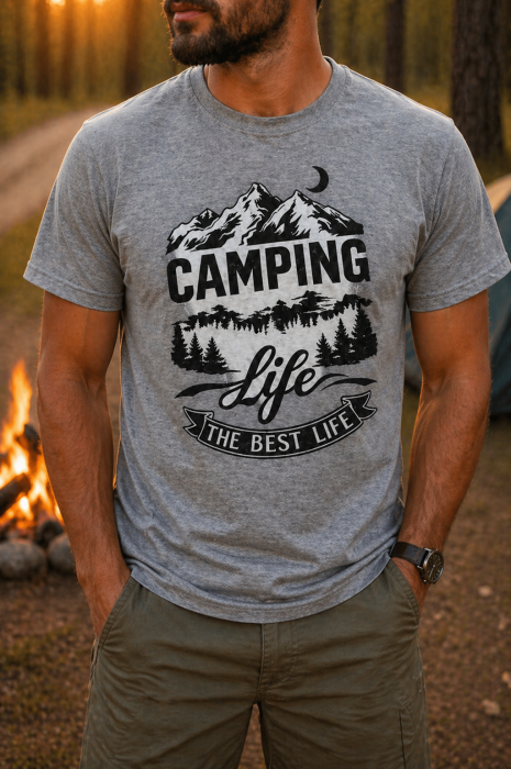 Tricou Camping Life The Best Life gri cu print outdoor munte Mannzes [2]