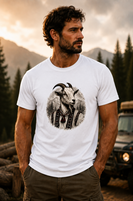 Tricou Capra Carpaților Spirit Românesc cu imprimeu inspirat din tradițiile românești și peisajul montan [4]