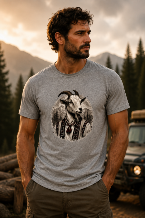 Tricou Capra Carpaților Spirit Românesc cu imprimeu inspirat din tradițiile românești și peisajul montan [5]