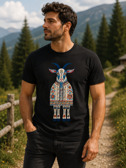 Tricou Capră în Port Popular Românesc - Design Folcloric Mannzes [2]