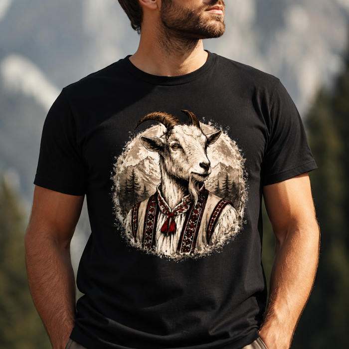 Tricou Capră în Port Popular – Ilustrație Folclorică Românească marime M [3]