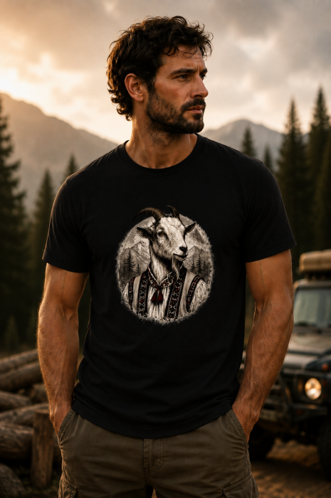 Tricou Capră în Port Popular – Ilustrație Folclorică Românească marime M [2]